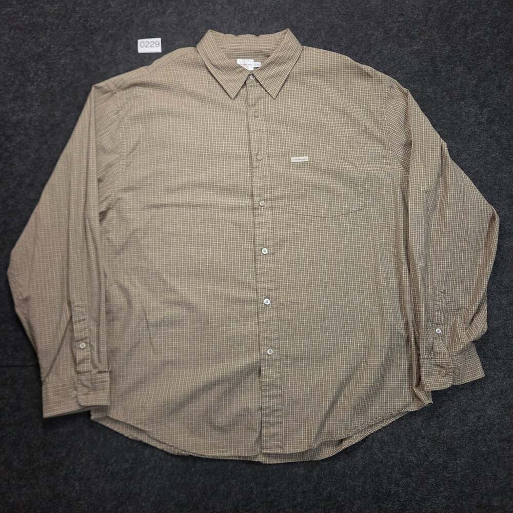 Calvin Klein Jeans Men's Brown Check Micro Plaid Long Sleeve Button-Up Shirt XL